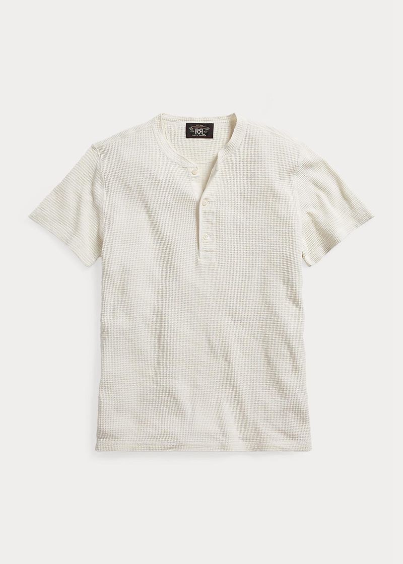 Camiseta RRL Hombre Waffle-Knit Short-Sleeve Henley Chile Blancas BJUNW-1682